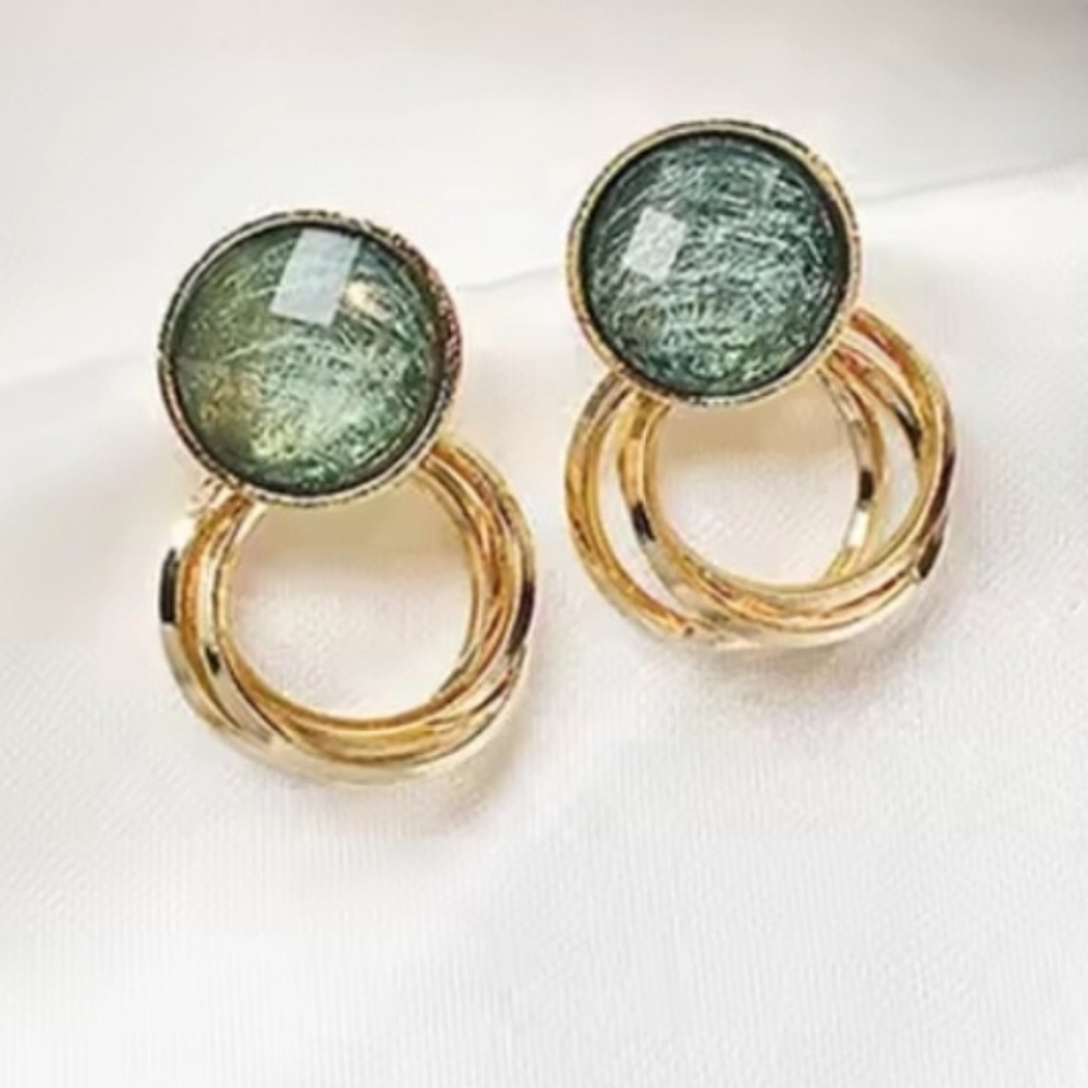 NEW Gold & Green Double Hoop Earrings